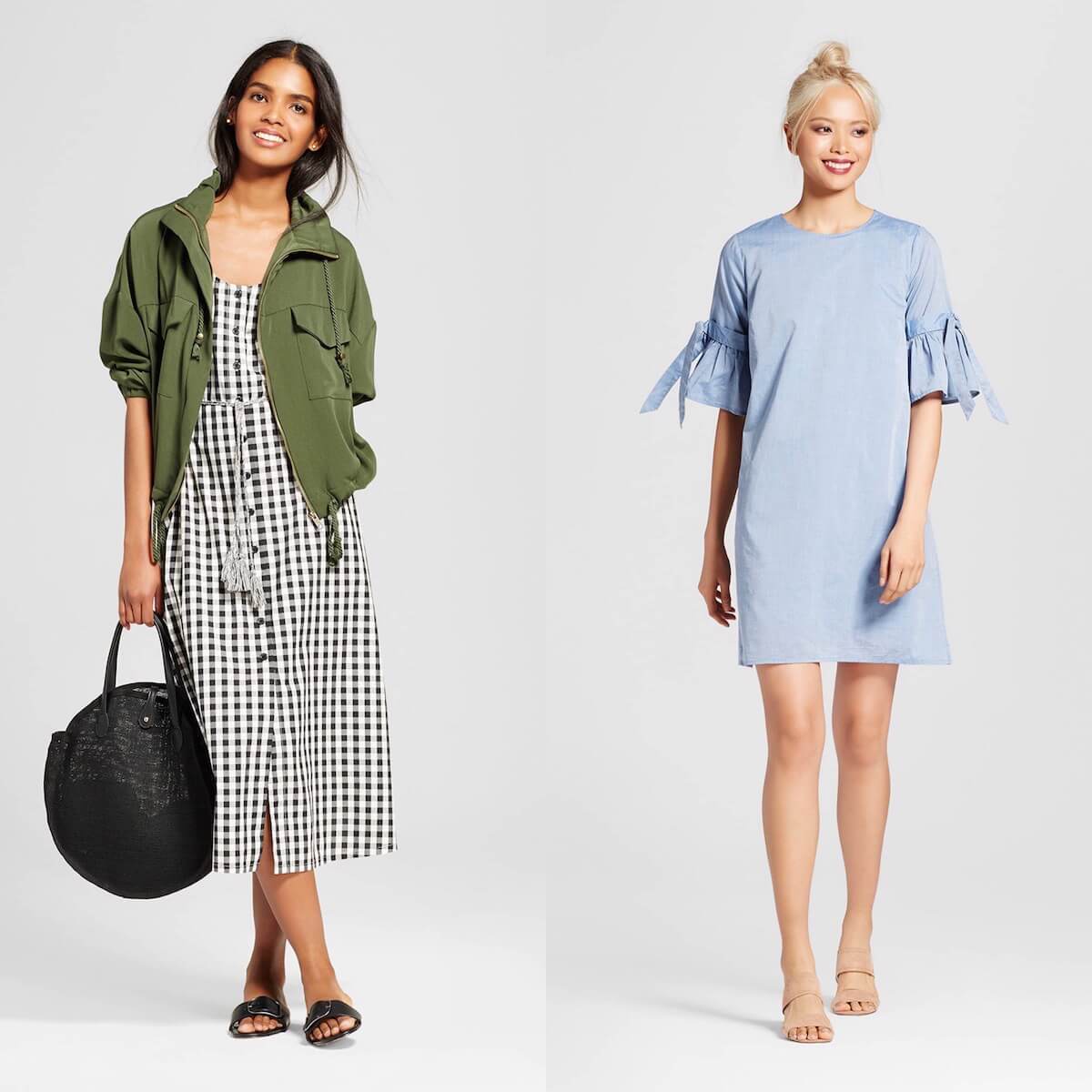 Two models wear Who What Wear brand dresses from Target