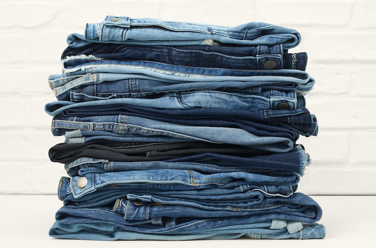 A stack of blue jeans.