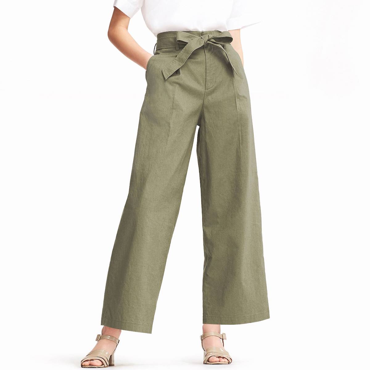 Uniqlo wide cotton linen pants, with a fabric belt
