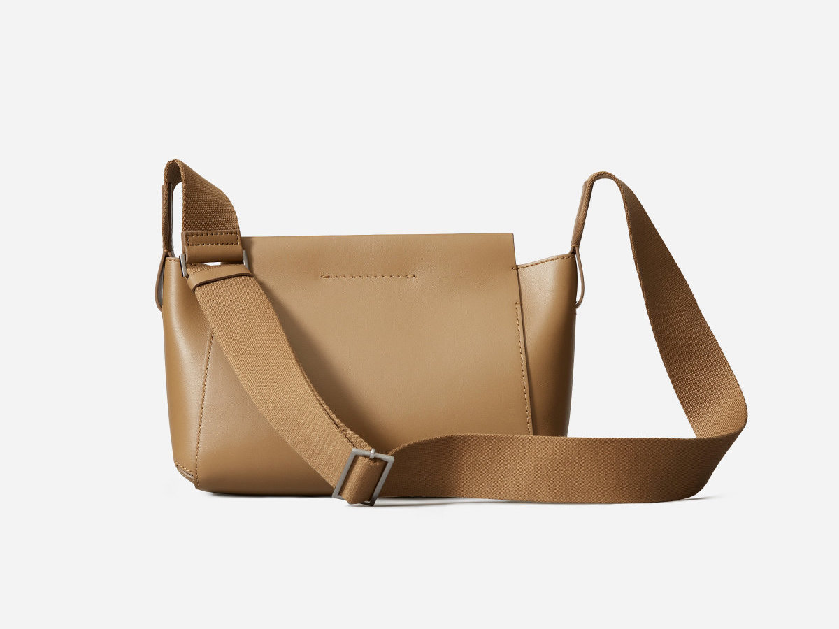 Everlane Form Mini Bag in a khaki color. The bag is rectangular.