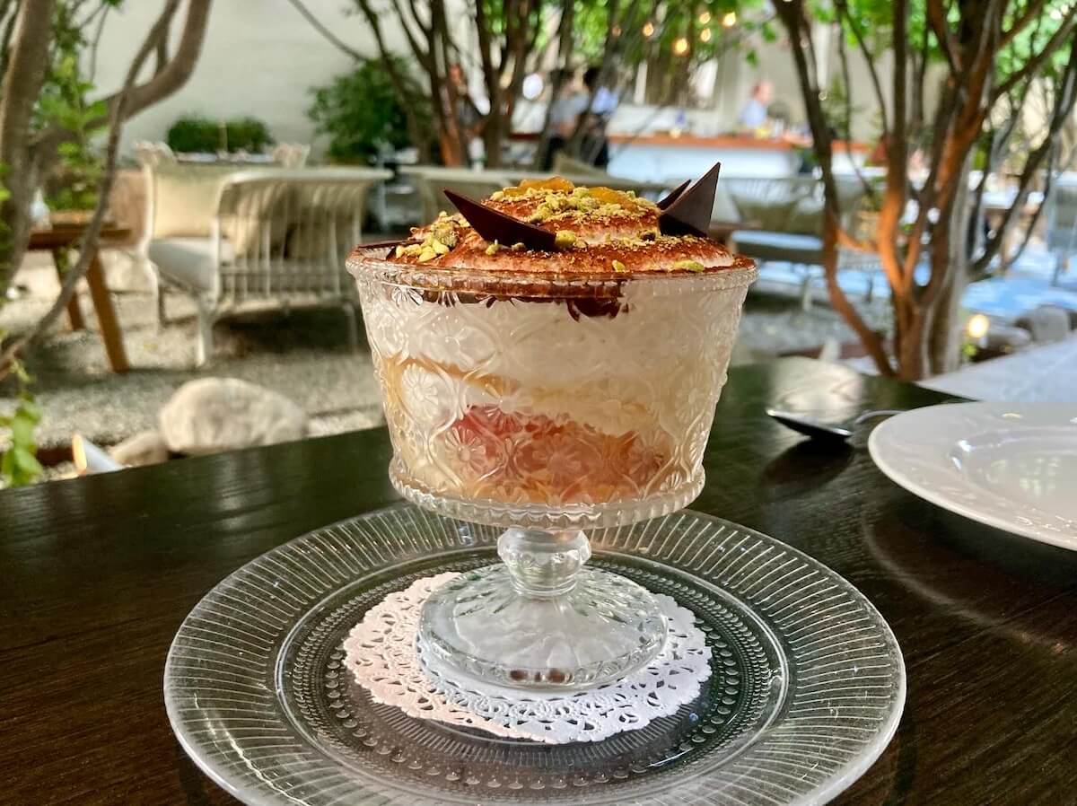 Tiramisu in a stemmed glass